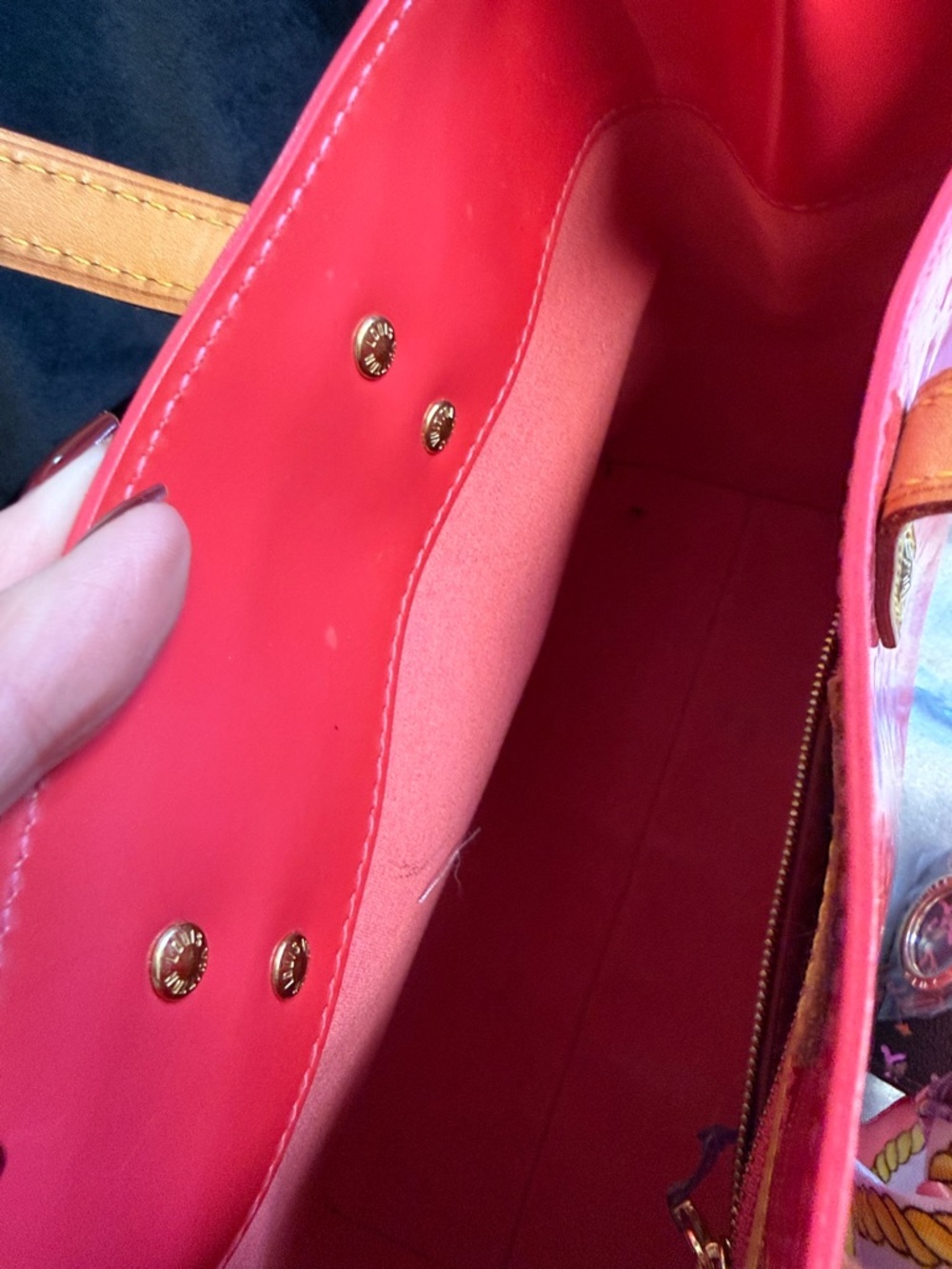 Louis Vuitton Pink Vernis Patent Tote with Tan Handles and unbranded charms. - Picture 11 of 16